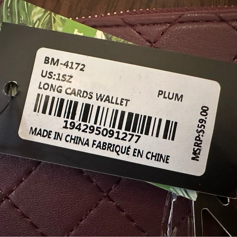 Badgley‎ Mischka Plum Vegan Leather Long Cards Wallet BM4172 MSRP 59